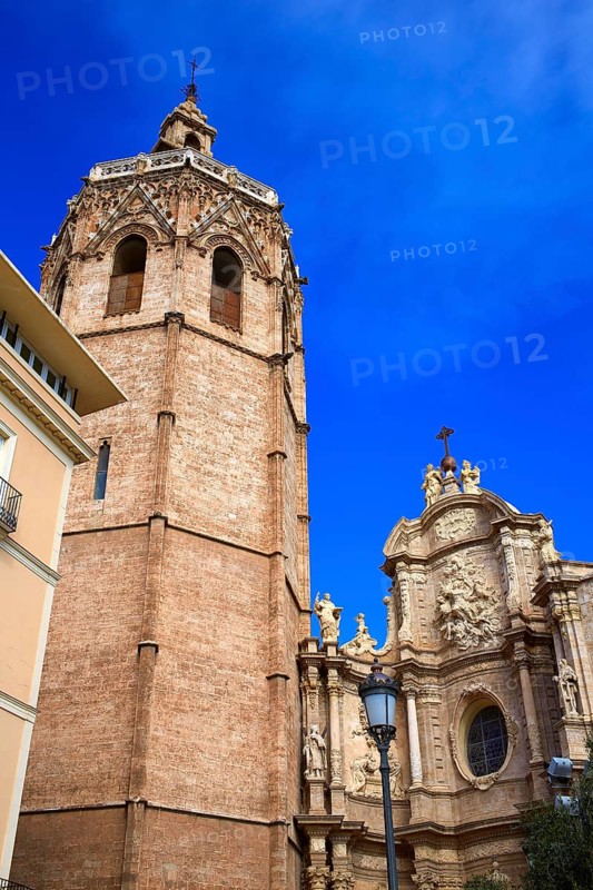 Valencia El Miguelete Micalet in Reina square and Cathedral church