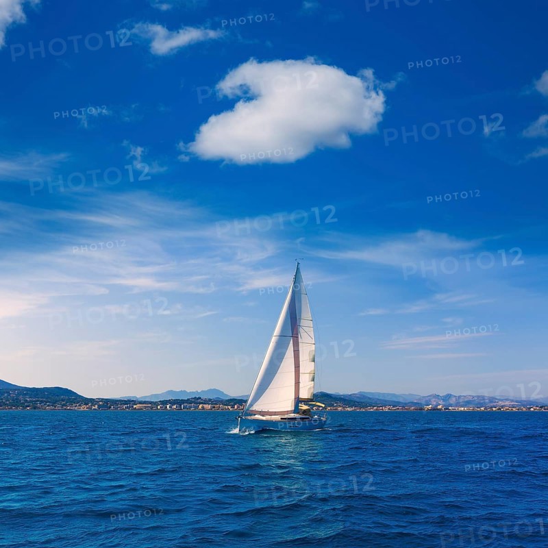 Javea sailboat sailing in Xabia at Mediterranean Alicante of Spain