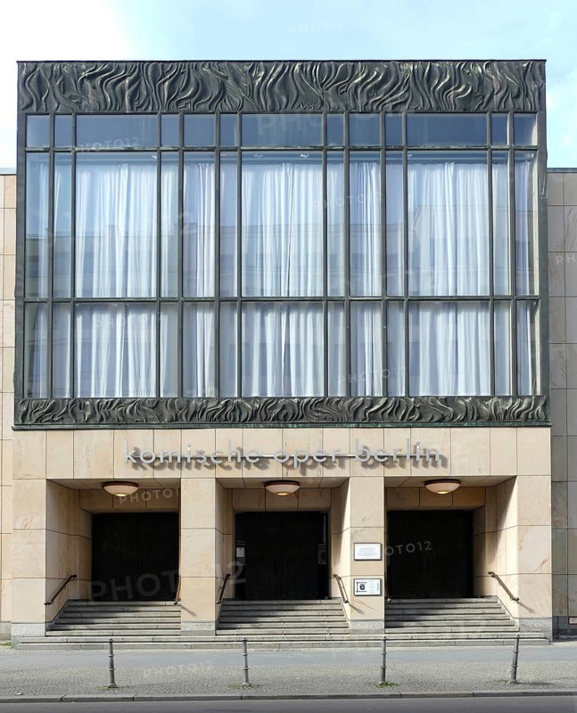 Berlin, Germany, 16 April 2021, Facade and main entrance of the Komische Oper in Behrenstraße, Europe