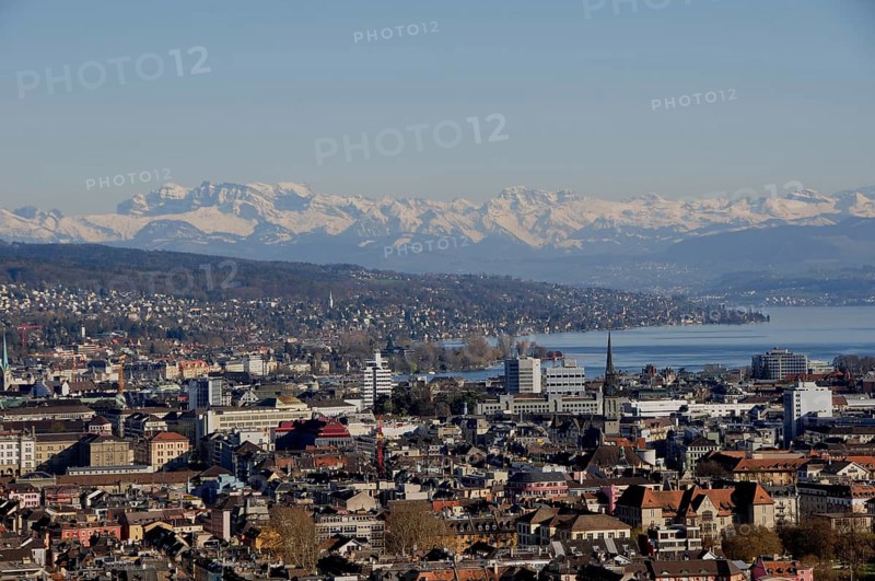 Panoramic view of Zurich city from the highest skyscraper in Switzerland