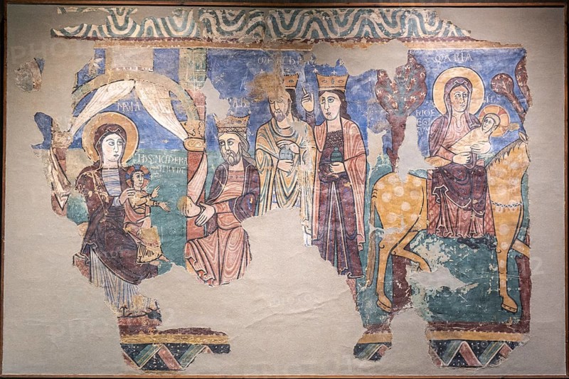 Mural paintings of Navasa, 12th century, fresco torn and transferred to canvas, come from the church of Asuncion de Maria, Navasa, Diocesan Museum of Jaca, Huesca, Spain, Europe