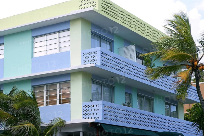Miami South Beach Art Deco district with colorful buildings and palm trees