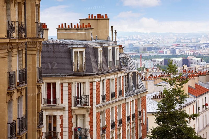 Paris skyline aerial from Montmartre in France