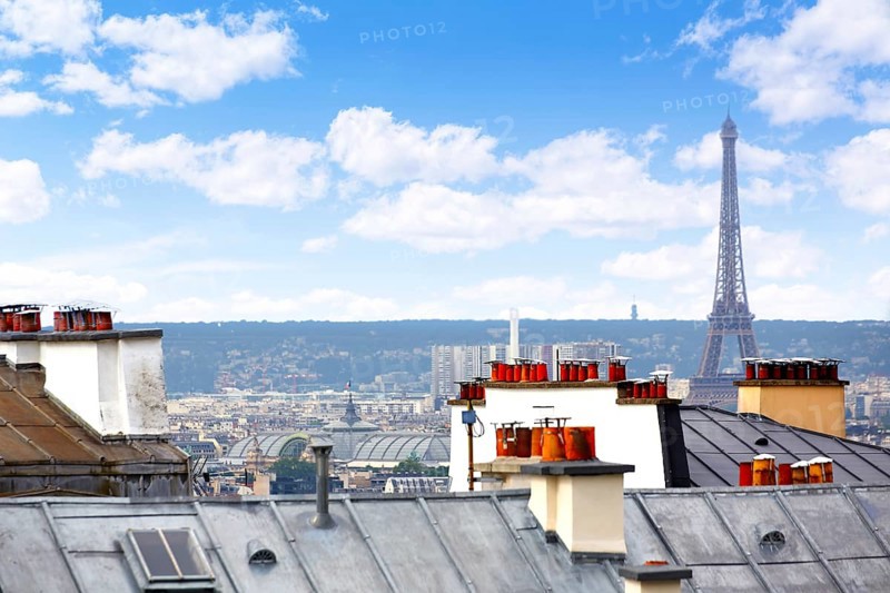 Paris skyline aerial from Montmartre in France