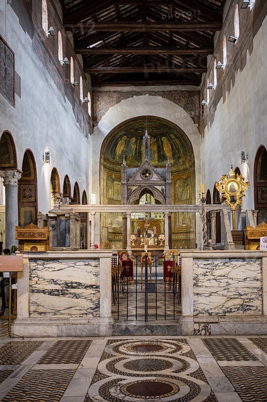 Cosmatesco pavement, Saint Mary in Cosmedin, officiated by the Melkite Greek-Catholic Church, Rome, Lazio, Italy, Europe