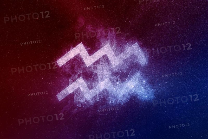 Aquarius Zodiac Sign Red Blue. Abstract night sky background