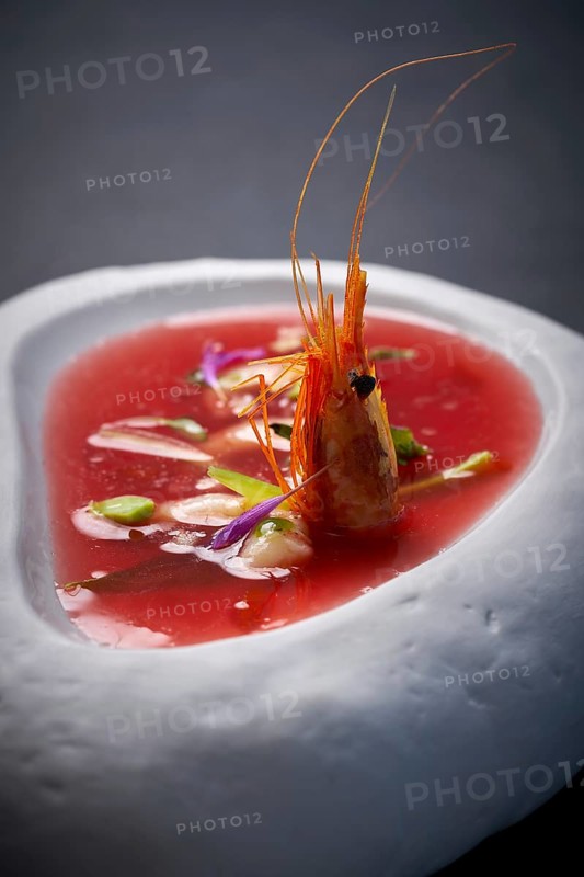 Mediterranean gazpacho tomato soup with seafood