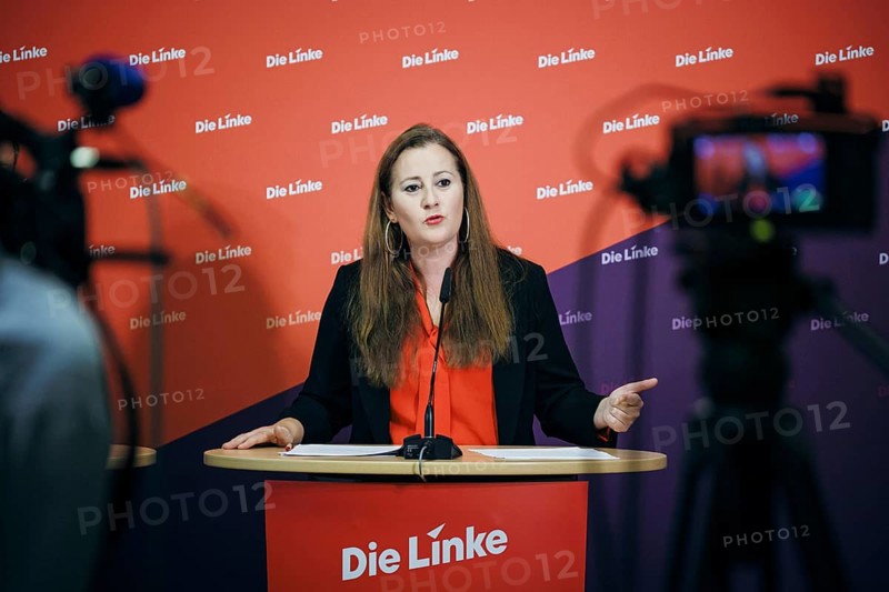 Janine Wissler, Chairwoman of the Left Party, recorded at a press conference in Berlin, 19 August 2024