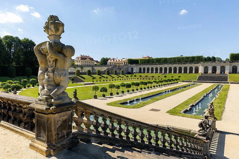 The Grosssedlitz Baroque Garden with the Friedrich Palace is located on a hill on the left bank of the Elbe to the south-east of Dresden in Grosssedlitz, which belongs to the town of Heidenau in the Free State of Saxony, Grosssedlitz Baroque Garden, Heidenau, Saxony, Germany, Europe