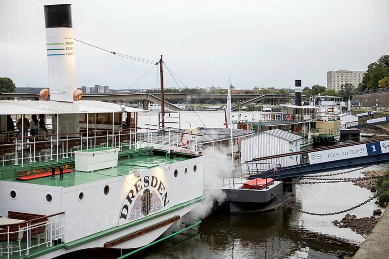 Following the partial collapse of the Carola Bridge in Dresden, shipping traffic on the Elbe is also restricted. Here ships of the White Fleet, 11/09/2024