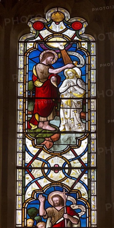 Stained glass window church of Saint John, Saxmundham, Suffolk, England, UK by Lavers, Barrand and Westlake life of Jesus Christ