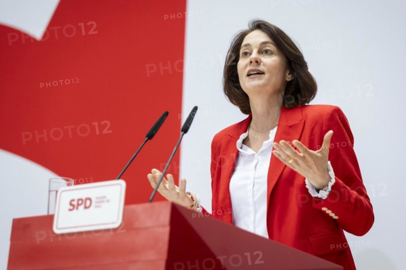 Katarina Barley, SPD lead candidate for the European elections, at a press conference in Berlin, 12 March 2024