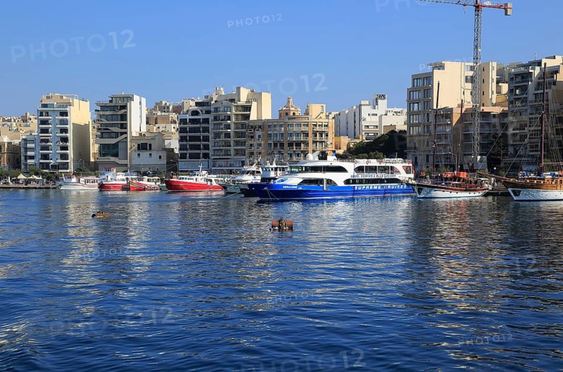 Tour boats on waterfront quay at Sliema, Valletta, Malta, Europe