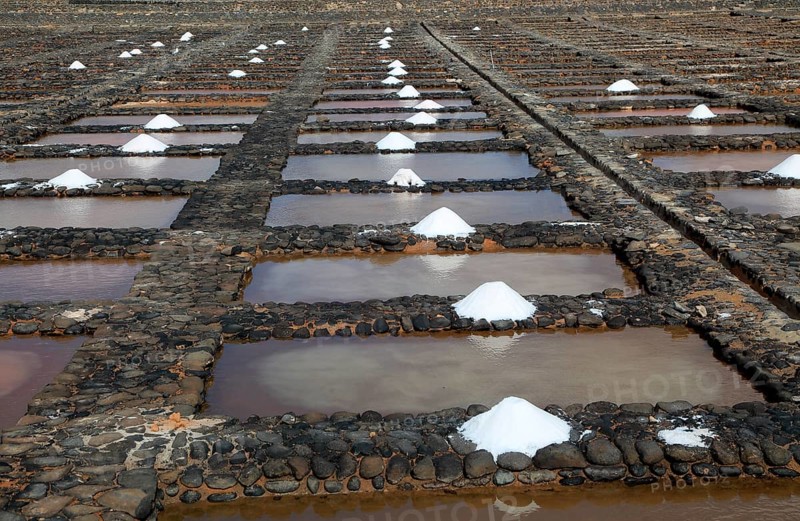Evaporation of sea water in salt pans, Museo de la Sal, Salt museum, Las Salinas del Carmen, Fuerteventura, Canary Islands, Spain, Europe