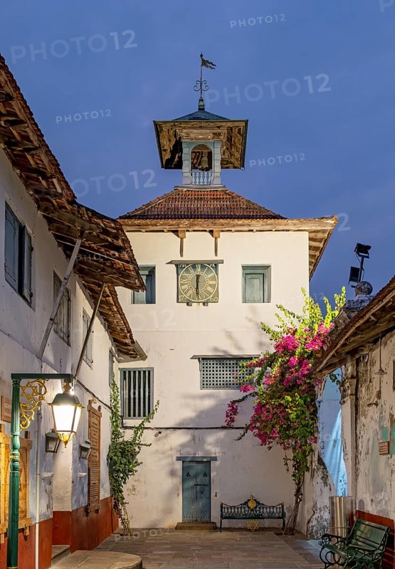 Entrance and Clock tower, Paradesi Synagogue, Matancherry, Jew Town, Cochin, Kerala, India, Asia