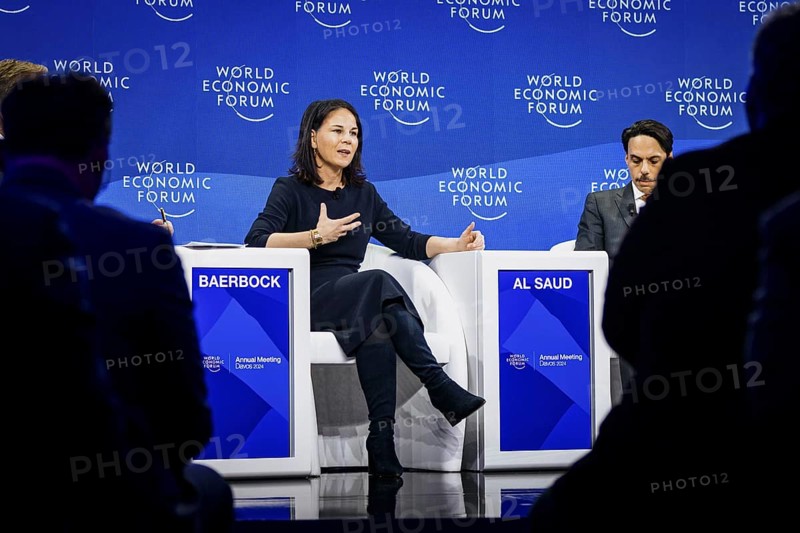 Annalena Bärbock (Alliance 90/The Greens), Federal Foreign Minister, photographed during a panel discussion on Securing an Insecure World at the World Economic Forum in Davos, 16 January 2024. Photographed on behalf of the Federal Foreign Office