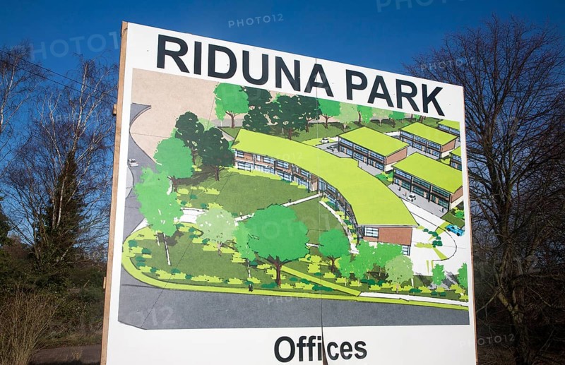 Billboard poster advertising new office development at Riduna Park, Melton, Suffolk, England, United Kingdom, Europe