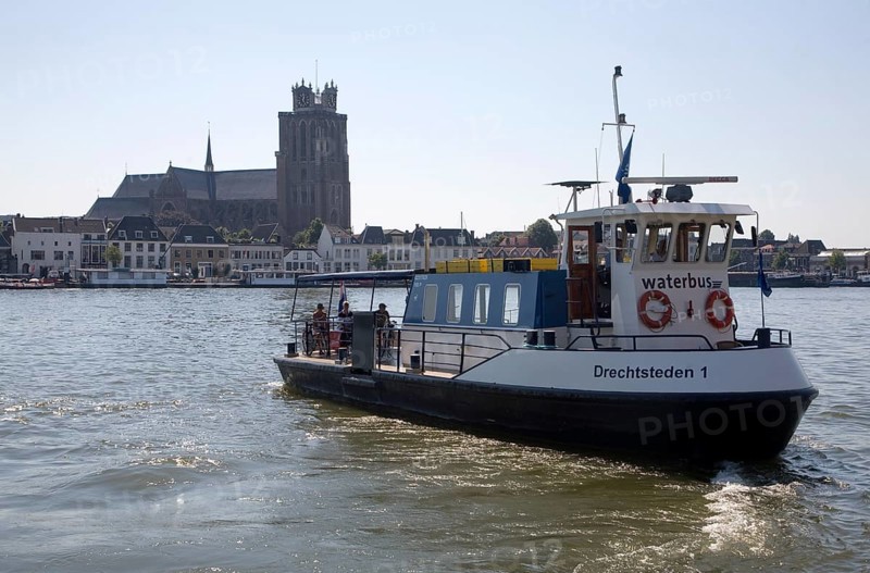The Waterbus is a public transportation system on the River Maas linking Rotterdam to Dordrecht and with several smaller branch lines, South Holland, Netherlands. This is the small waterbus between Dordrecht and Zwijndrecht