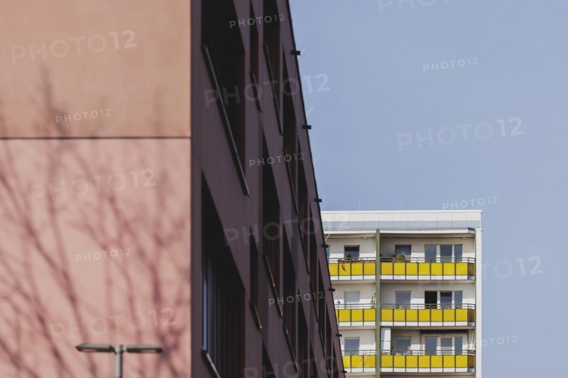 Prefabricated buildings with balcony, photographed in the Berlin district of Lichtenberg in Berlin, 29/02/2024