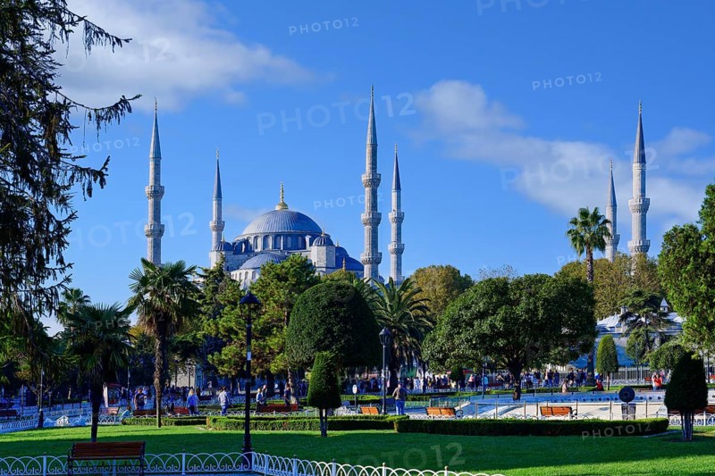 Sultan Ahmet Mosque and park, Istanbul, Turkey, Asia