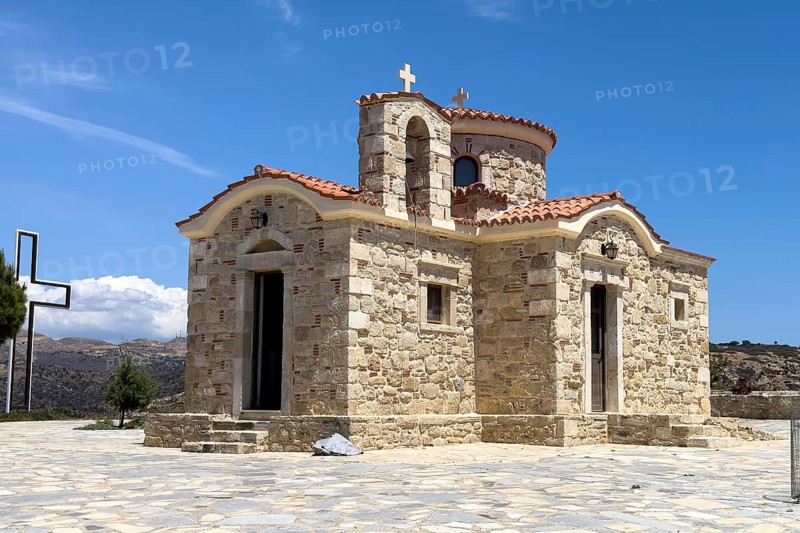 Small church chapel in Byzantine style architectural style on the grounds of Unesco Site Site Orthodox Greek Orthodox Monastery Moni Odigitria, Festos, Crete, Greece, Europe