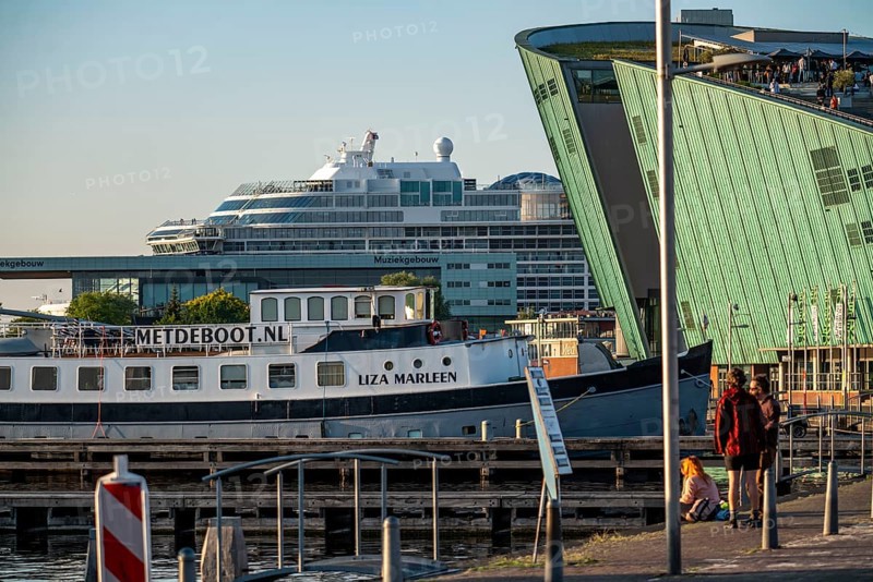 Cruise ship at cruise terminal, Cruise Ship Passenger Terminal, Nemo Museum, Ships in Oosterdok harbour, Amsterdam, Netherlands