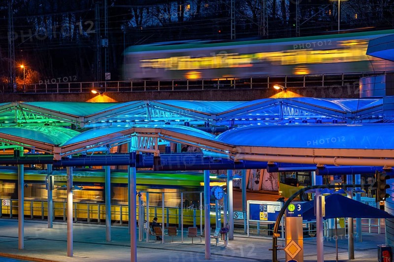 Ruhrbahn trams, at Essen-Steele S-Bahn station, interface between rail transport and tram and bus lines, in Essen, North Rhine-Westphalia, Germany, Europe