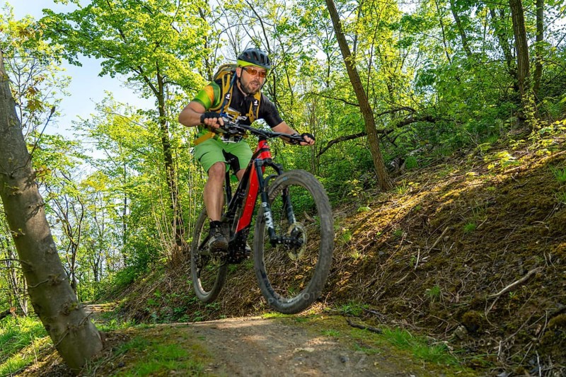 Brammentrail, mountain bike trail on the Schurenbach spoil tip, in Essen North Rhine-Westphalia, Germany, Europe