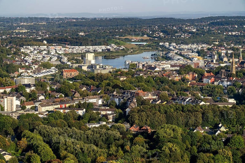 View over the south-east of Dortmund, across Hoetger Park to Lake Phoenix, North Rhine-Westphalia, Germany, Europe