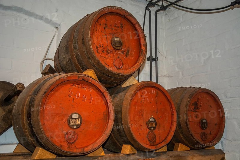 Barrels for storing rum in the rum museum in Flensburg, Schleswig-Holstein, Germany, Europe