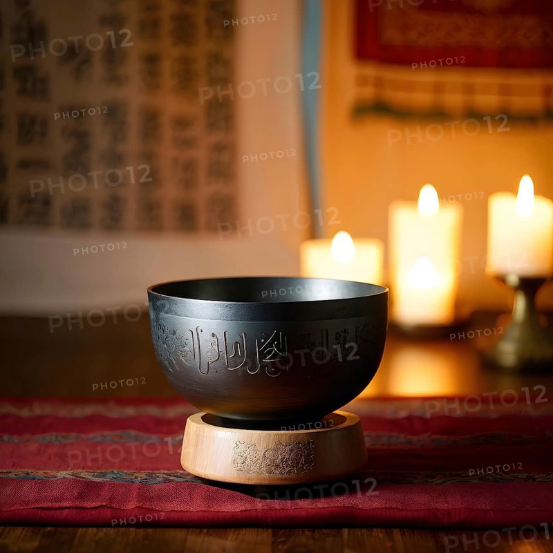 Tibetan singing bowl as Symbolic images for relaxation, AI generated