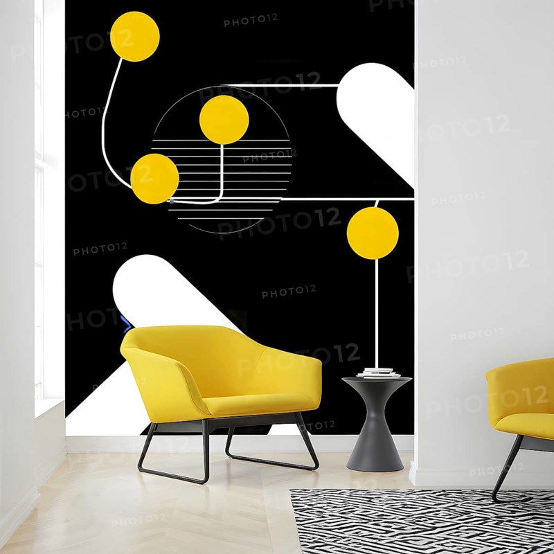 Abstract geometric shapes in yellow color accent to evoke feelings of fun and ease, AI generated