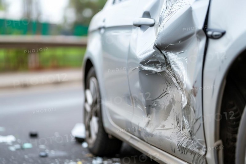 Close-up of a fender bender on a car after a traffic accident, AI generated, AI generated, AI generated
