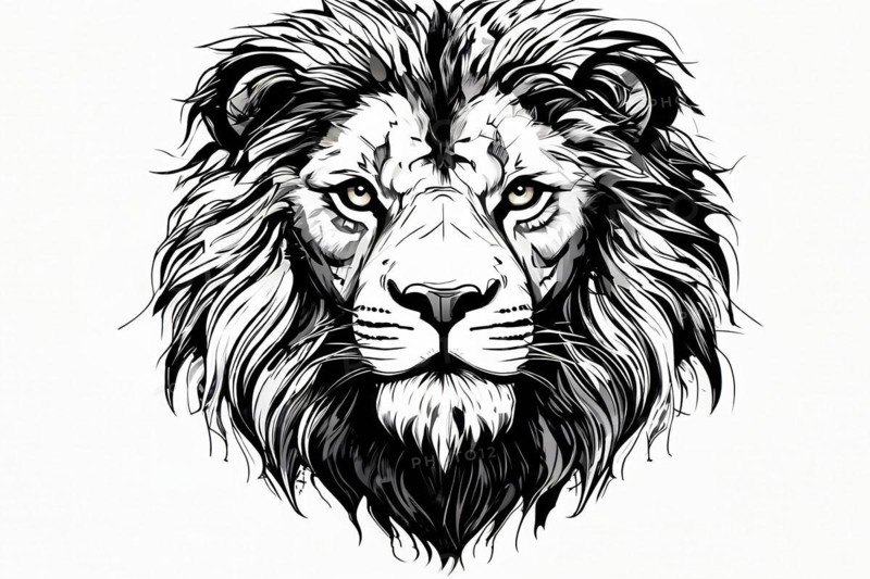 Black and white line art lion, AI generated