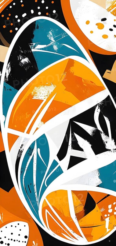 Illustration of an abstract Easter egg design with geometric patterns, bold colors, and a mix of textures, creating a modern and dynamic look, AI generated