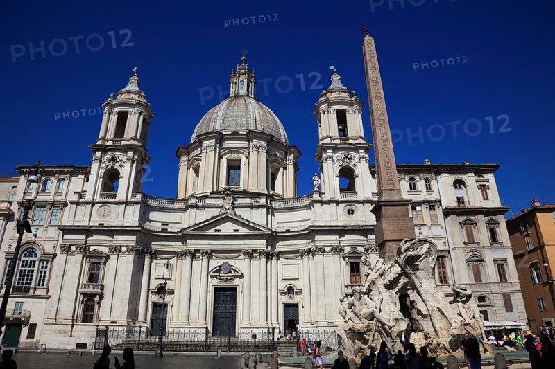 Fountain of the Four Rivers, Fontana dei Quattro Fiumi, Church of Sant'Agnese in Agone, Piazza Navona, Parione neighbourhood, Rome, Italy, Europe