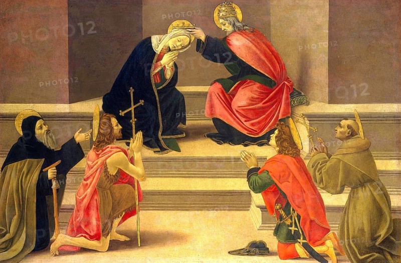 The Coronation Of The Virgin, Painting by Sandro Botticelli (1 March 1445, 1510), one of the most important Italian painters and draughtsmen of the early Renaissance, Historic, digitally restored reproduction from an original, Record date not stated