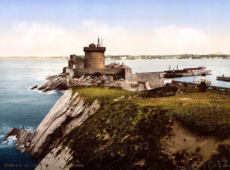 St. Jean de Luz, Fort Socoa, Pyrenees, France, ca 1890, Historical, digitally restored reproduction from a 19th century original, Record date not stated, Europe