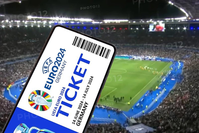 Ticket for UEFA euro 2024 Germany European Football Championship European Championship logo on a mobile phone in the stadium Symbolic image Photo montage in Germany