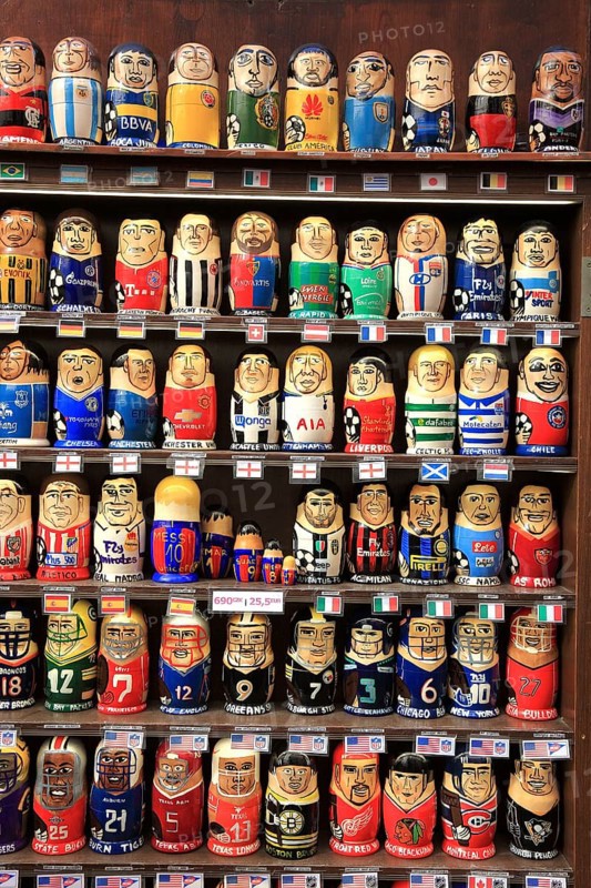 Souvenirs, matryoshka, matryoshka or babushka dolls are Russian dolls made of wood and colourfully painted, nestable, egg-shaped dolls with talisman character, Prague, Czech Republic, Europe