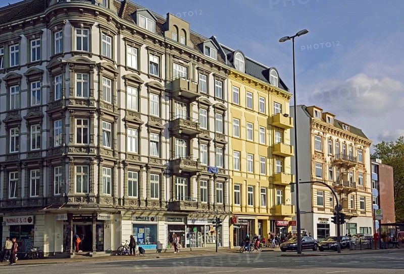 Europe, Germany, Hamburg, Rotherbaum, architecture, facade residential building, Gründerjahre, Grindelallee, corner building, Univertel, Europe