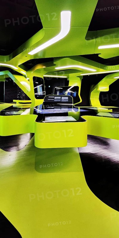 Futuristic exhibition Level Green with three-dimensional network, Autostadt, Wolfsburg, Lower Saxony, Germany, Europe