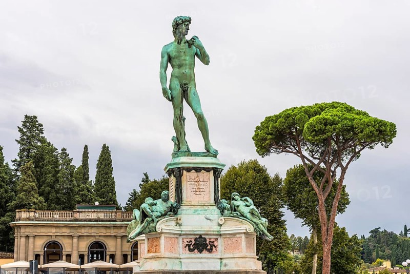Statue of David in Piazza Michelangelo, travel, tourism, sculpture, history, culture, Florence, Italy, Europe