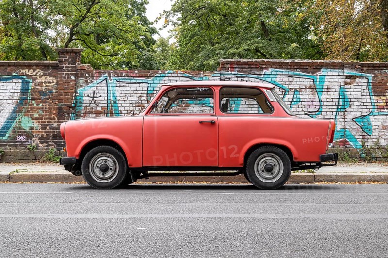 Trabant. Berlin Wall Memorial, sight and reminder of the division by the Berlin Wall and of the fatalities at the border. Bernauer Strasse, Berlin, Germany, Europe