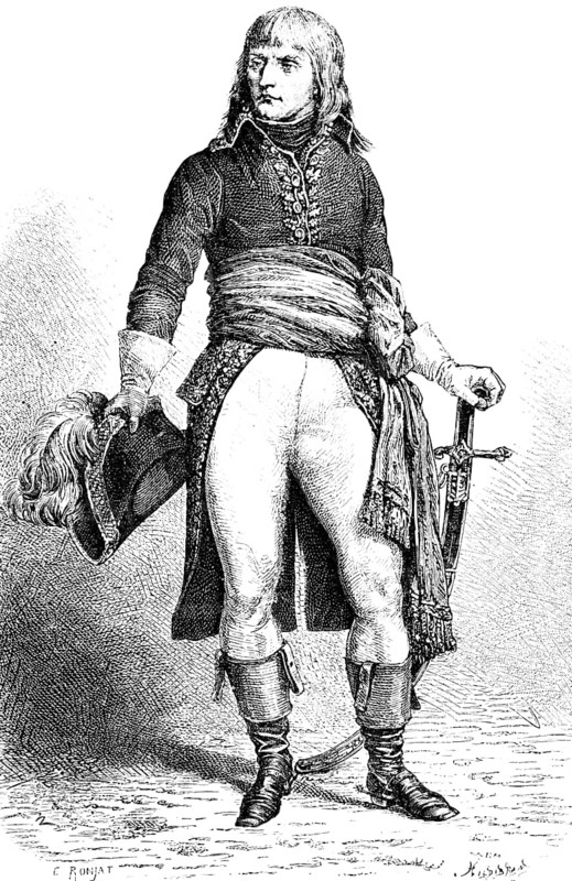 Portrait of Napoleon Bonaparte, Treaty of Loeben and Peace of Campo Formio 1797, Veneto, War of the First Coalition, sword, full-length portrait, hat, boots, military, historical illustration 1882