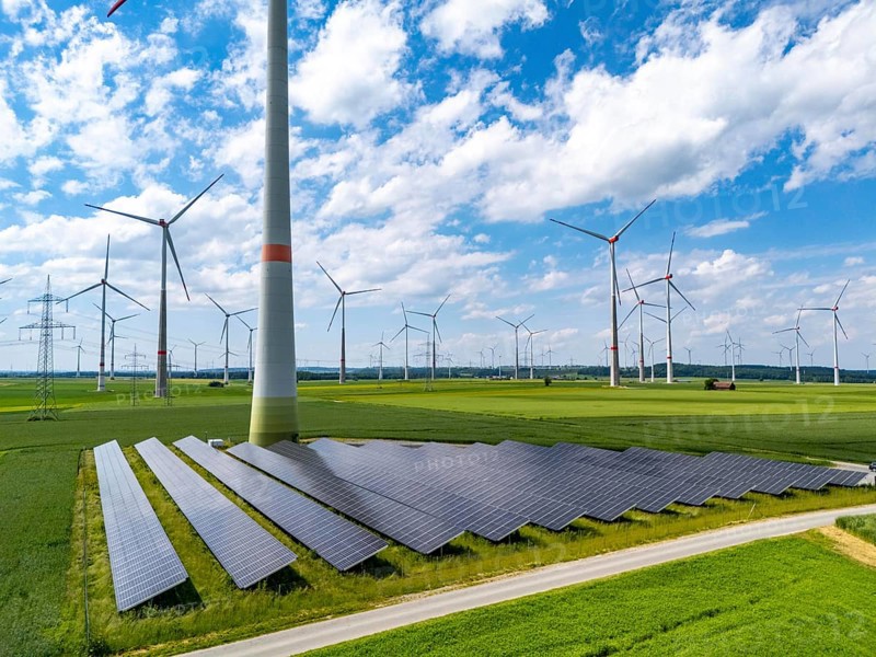 Wind farm near Marsberg, photovoltaic system, utilisation of land for renewable energies, Hochsauerlandkreis, North Rhine-Westphalia, Germany, Europe