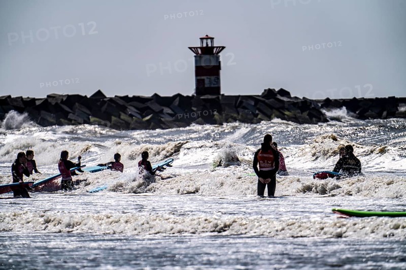 Course for surfers, surfing beginners, on the beach of Scheveningen, Netherlands