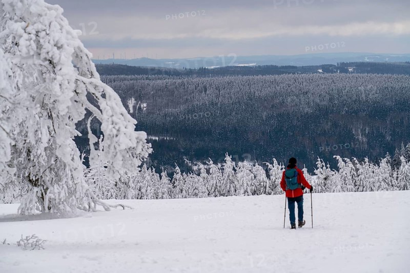 Winter in Sauerland, Hochsauerlandkreis, at Kahler Asten, near Winterberg, few tourists, visitors, during the lockdown in January 2021, North Rhine-Westphalia, Germany, Europe