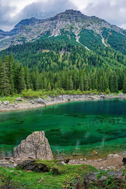 Obernberger See, mountain lake, landscape of the Stubai Alps, weather mood, cloud mood, Obernberg am Brenner, Tyrol, Austria, Europe
