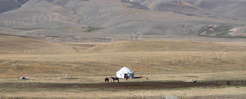 Yurts in the highlands, Pamir Mountains, Osh Province, Kyrgyzstan, Asia